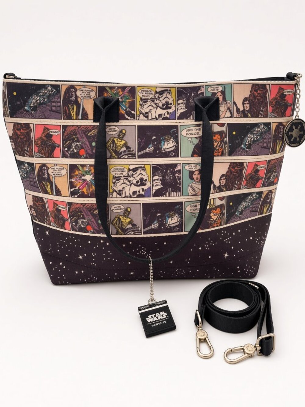 Harveys Star Wars Comic Print Tote Bag w/ Crossbody Strap & Charms